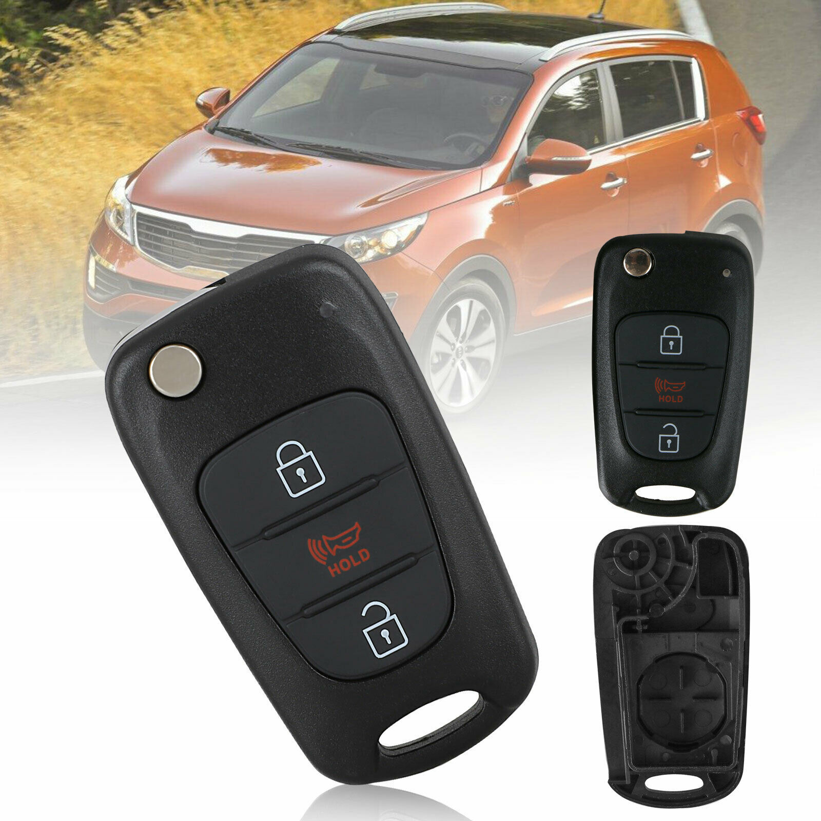 For 2012 2013 Kia Sportage Soul Keyless Flip Remote Car Key Fob Shell Case Pad Dash Cams
