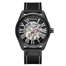 New CURREN Watch Men Skeleton Tourbillon Mechanical Watches Male Leather Automat - $73.13