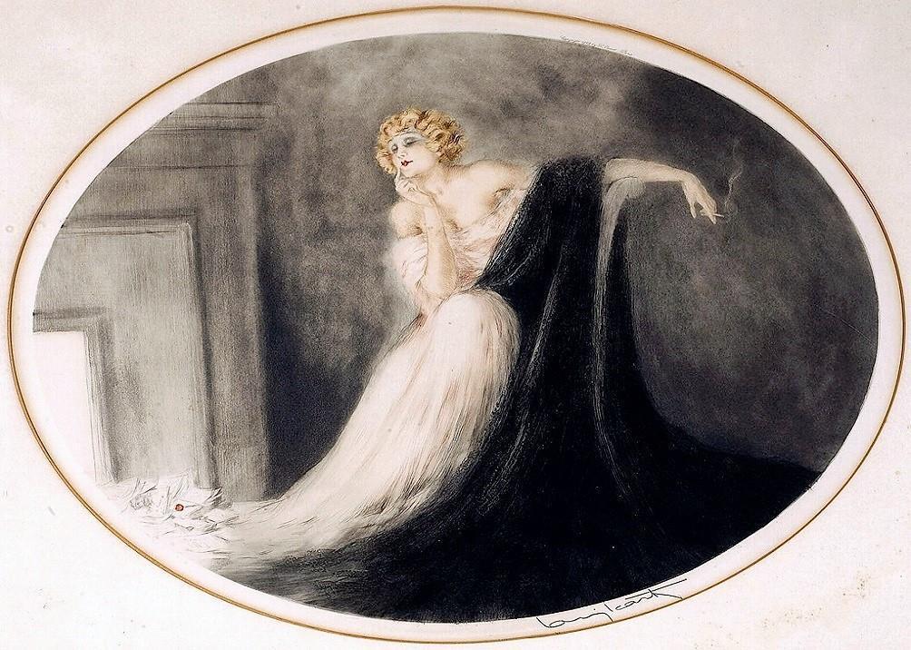 Black poodle dog blonde lady negligee in bed Art Deco 5 x 7 photo print