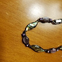 Vintage Lia Sophia Bracelet, Silver Tone with Mother of Pearl and Purple Gems image 6