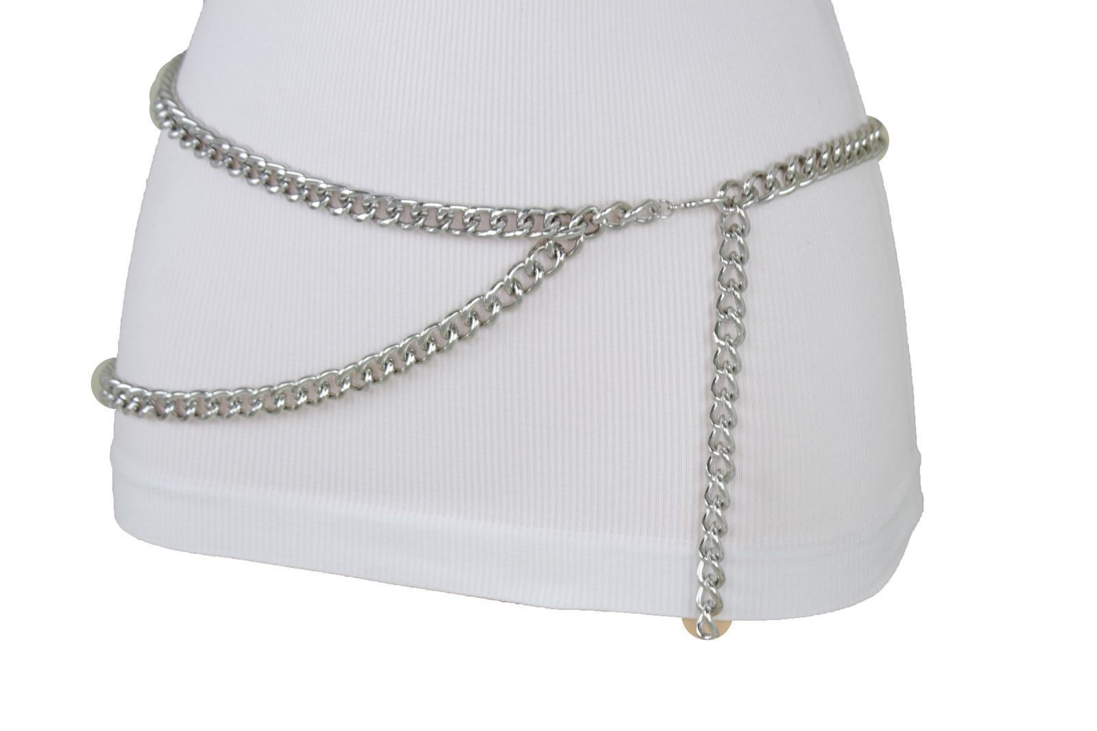 Sexy Women Fancy Fashion Belt Silver Metal Chain Link Hip Waist Plus Size XL XXL - Belts