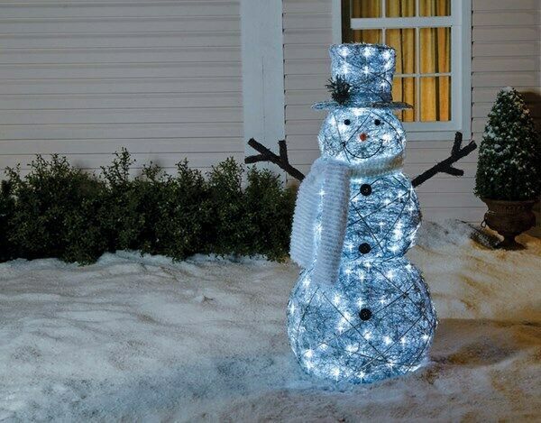 48" Cool White Lighted Twinkling Snowman Sculpture Outdoor