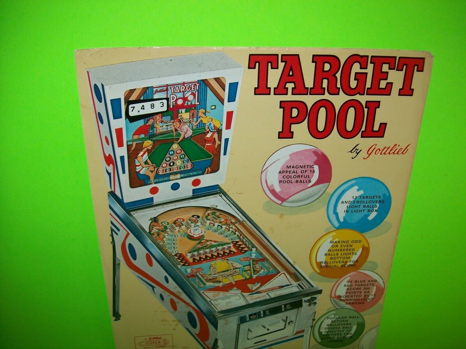 Target Pool Pinball FLYER Original 1969 Gottlieb Game Artwork Sheet ...