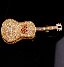 3&quot; Rock star guitar brooch - I love music - rhinestone heart - nylon str... - $95.00