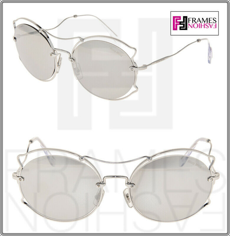 MIU MIU SCENIQUE Evolution 50S Silver Mirrored Round Metal Wire Sunglasses MU50S