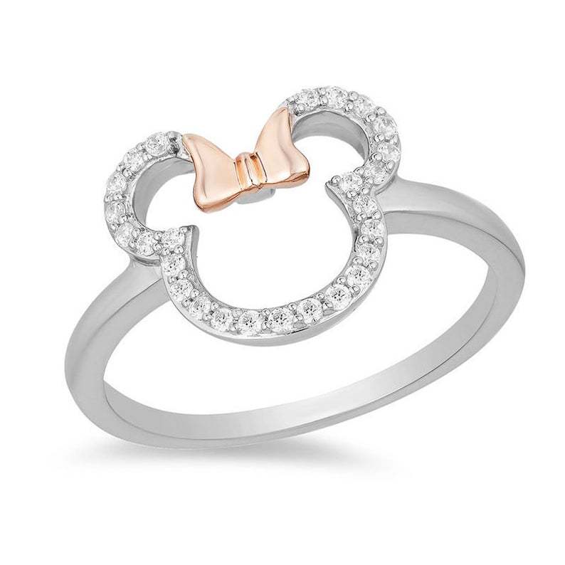 Minnie Mouse 1/6 CT.Diamond Outline Two Tone 925 Silver Rose Gold plated rings