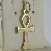 SOLID 18K YELLOW GOLD CROSS, CROSS OF LIFE, ANKH SHINY 0.98 INCHES MADE IN ITALY image 2
