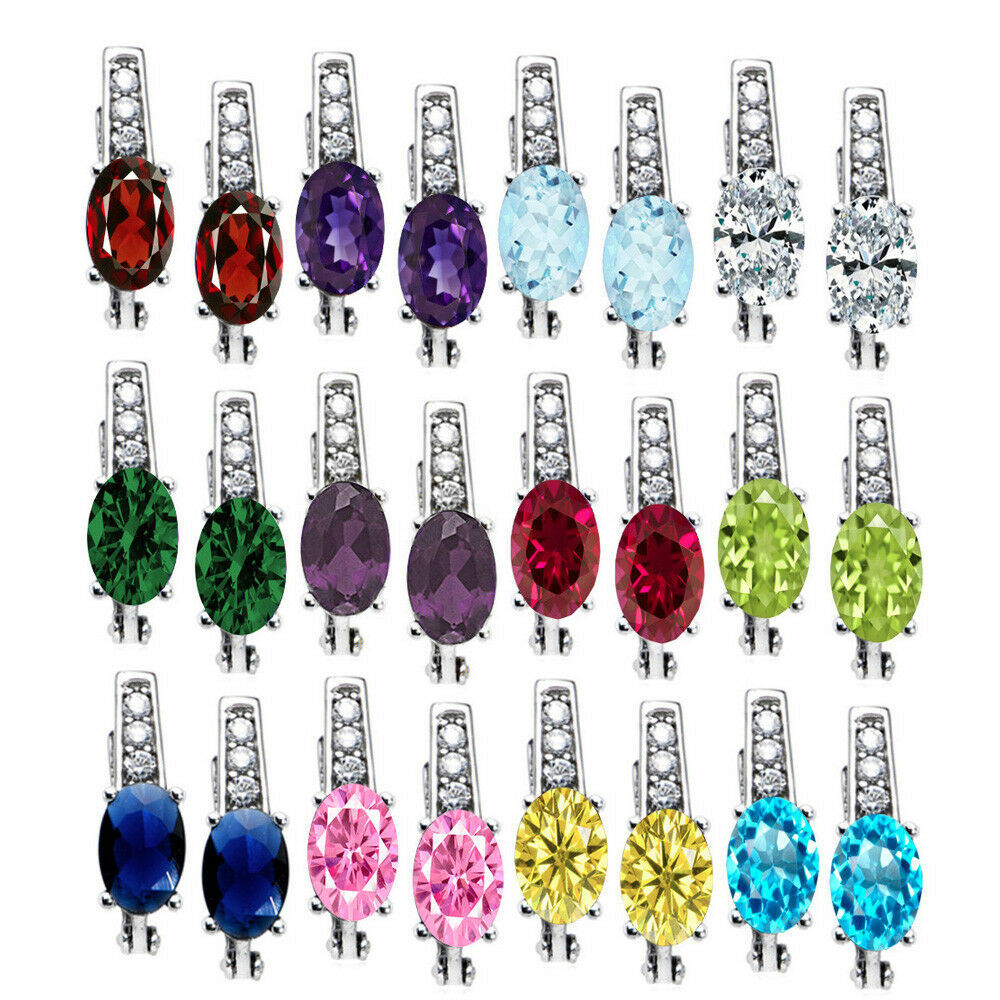 12 Month Birthstones Body Candy Leverback Earrings 14K WG Plated 925 Silver