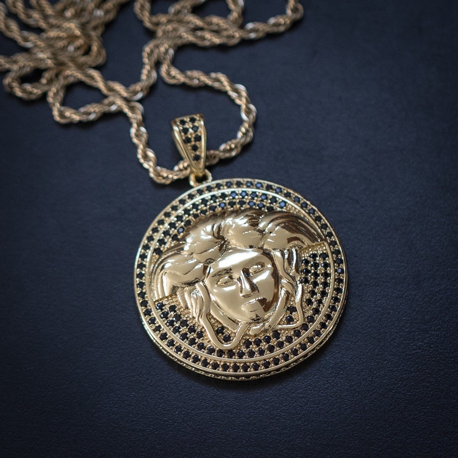 14K Gold Medusa Medallion Pendant With Rope Chain Necklace - Chains ...