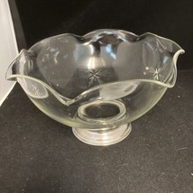 Wallace Sterling Silver B-155 Footed Glass Bowl Etched Starburst Design 9” Wide - $47.47