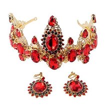 Retro Style Rhinestone and Gold Plated Alloy Bride Wedding Crown with Ear Ring - $39.02