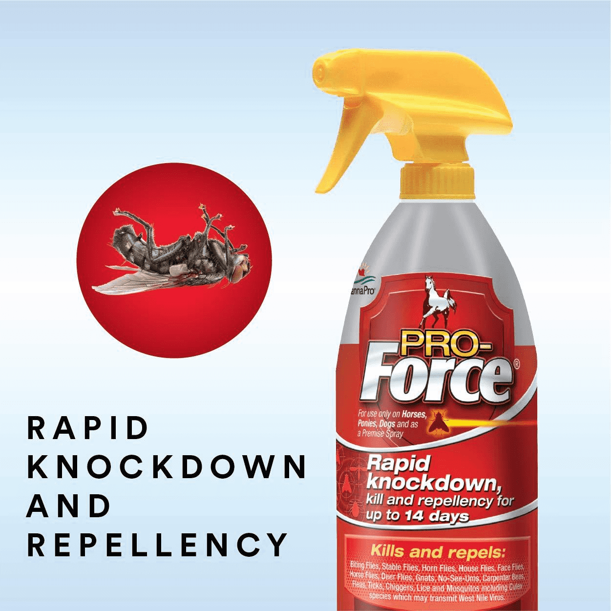Pro Froce Rapid Knockdown Fly Spray 32 fl oz Spray Bottle for Horses