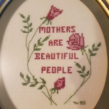 Framed Vintage Needlepoint, Mothers are Beautiful People, Floral Cross-Stitch image 2