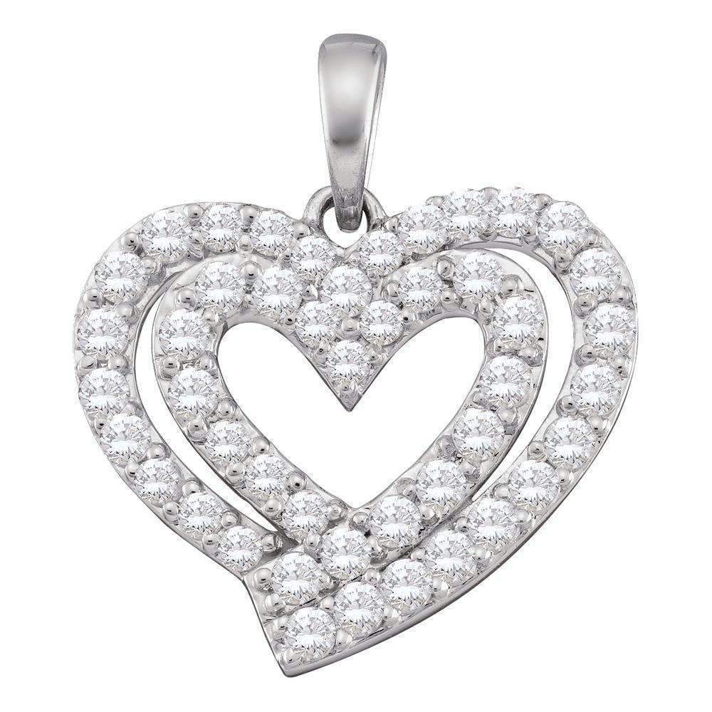 10Kt White Gold Womens Diamond Heart Love Pendant 3-4 Cttw - Fine ...