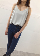 Summer V-Neck Chiffon Top Silver Gray Wedding Bridesmaids Chiffon Tops US0-IS12 image 2