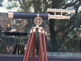 NauticalMart 1970'S Leather Brass 18" Elegant Telescope Rosewood Tripod image 3