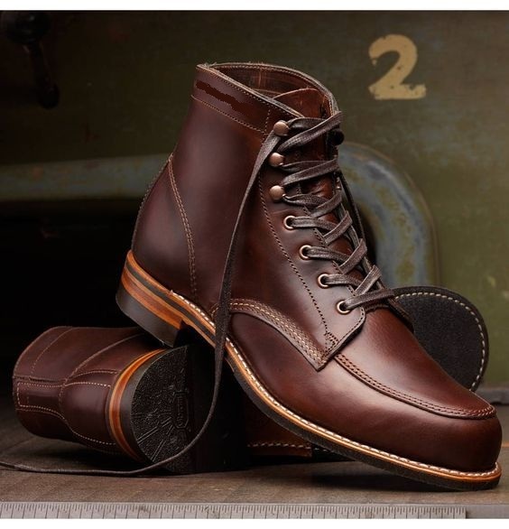 Handmade brown lace-up real leather ankle high boot, Men brown ankle ...