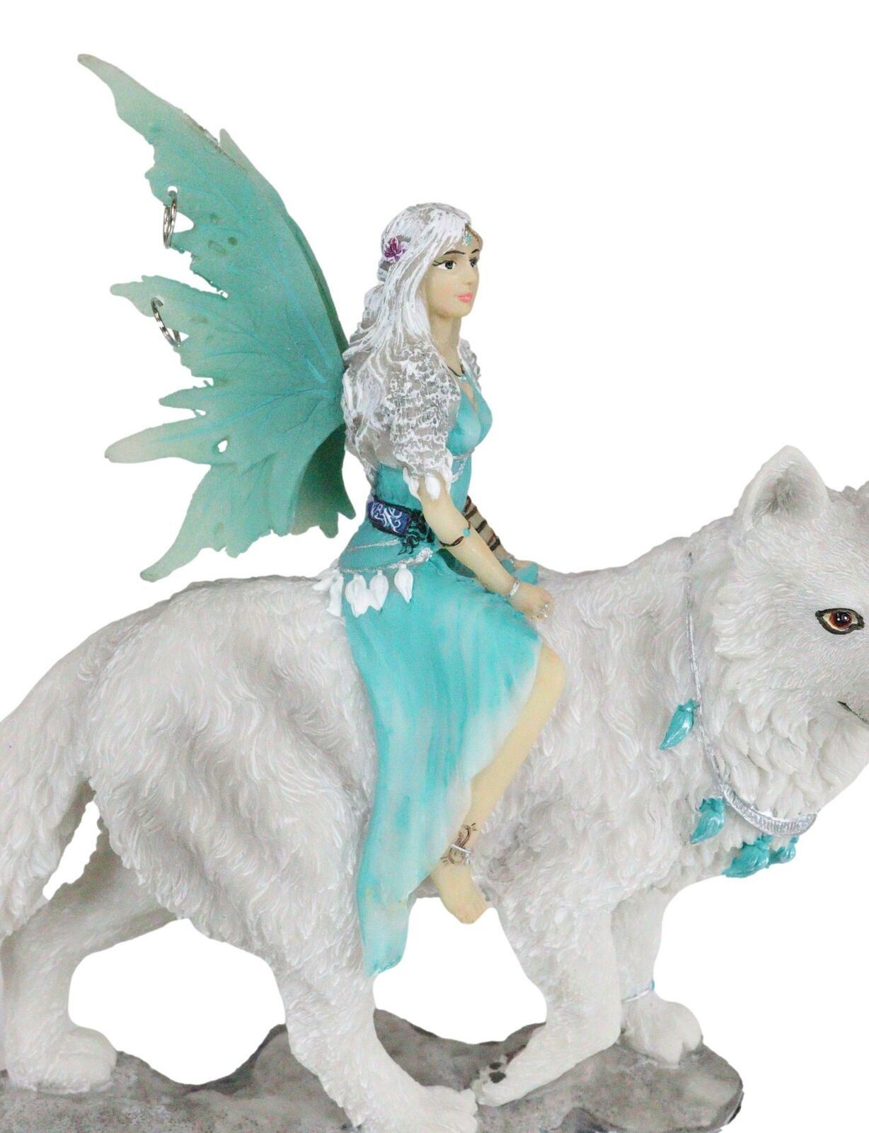 Ebros Gift Elektra Blue Ice Fairy Riding Giant Snow Wolf King Rumba ...