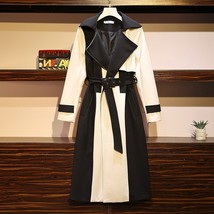 New black and white color block over knee length women belted long trenc... - $74.00