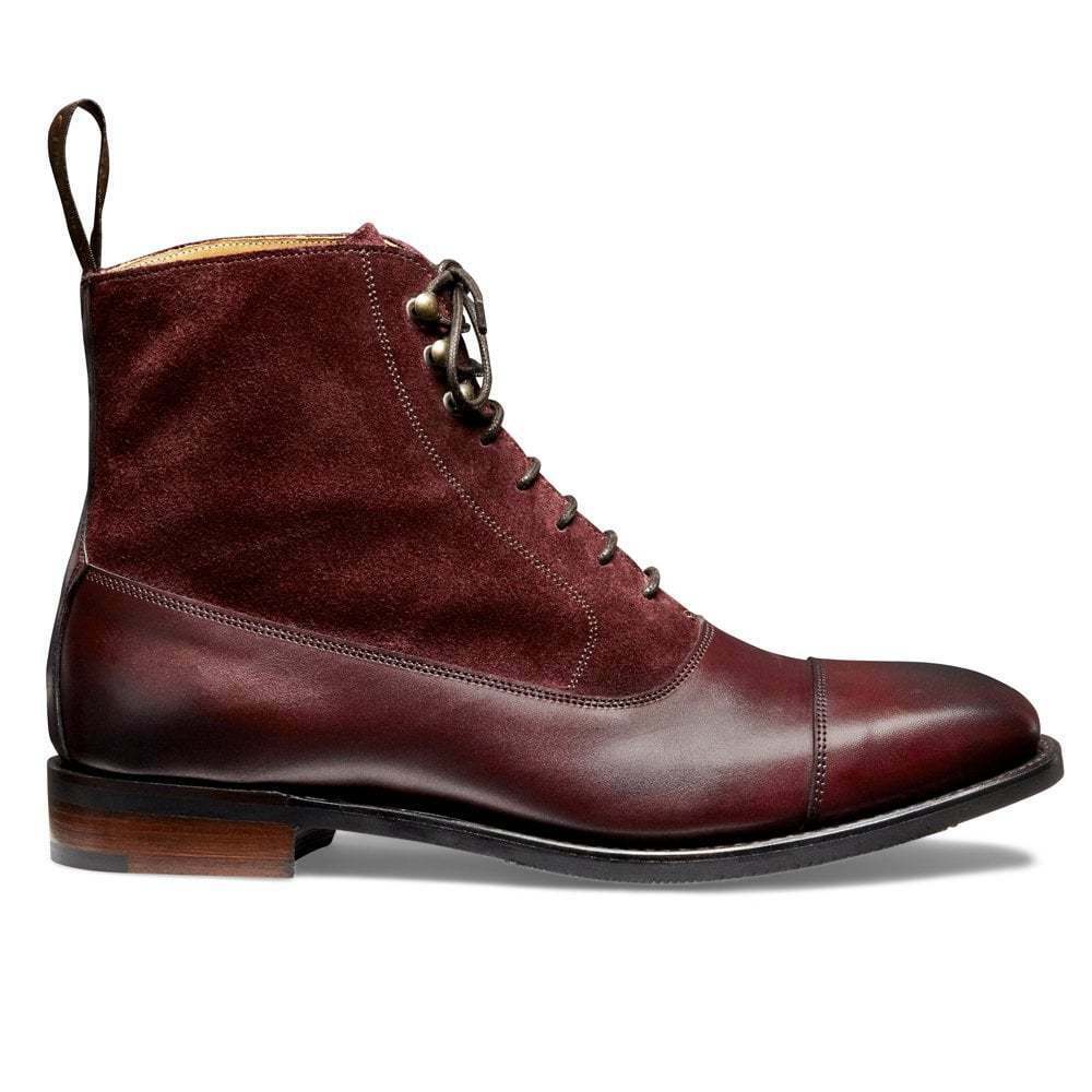 Handmade Men's Genuine Burgundy Leather And Suede Ankle Toe Cap Lace-Up ...