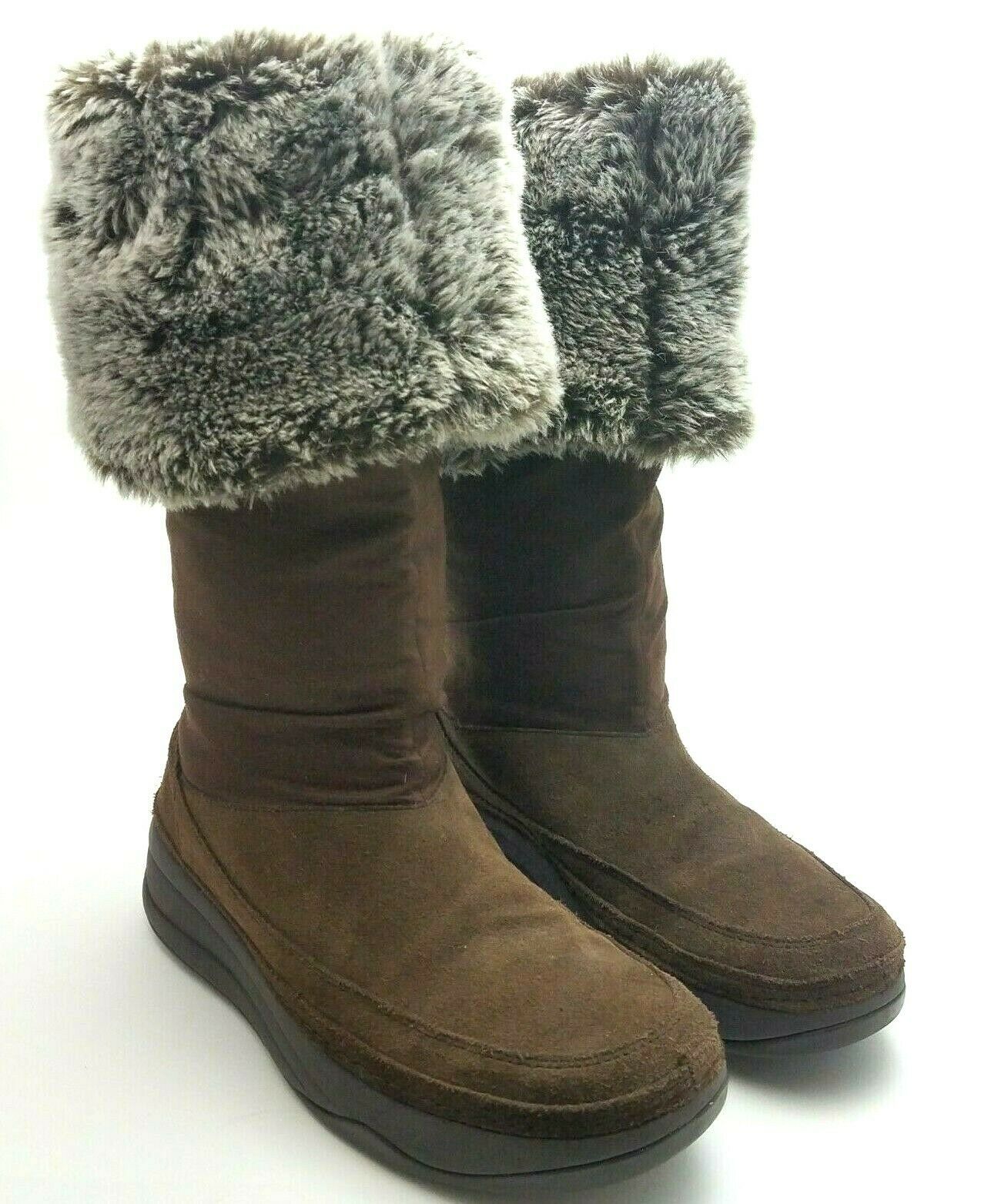 skechers chocolate suede faux fur mid calf boots