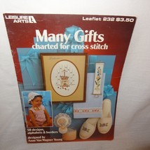 Many Gifts Cross Stitch Leaflet 232 Leisure Arts 1982 50 Designs Flowers Shells - $9.99