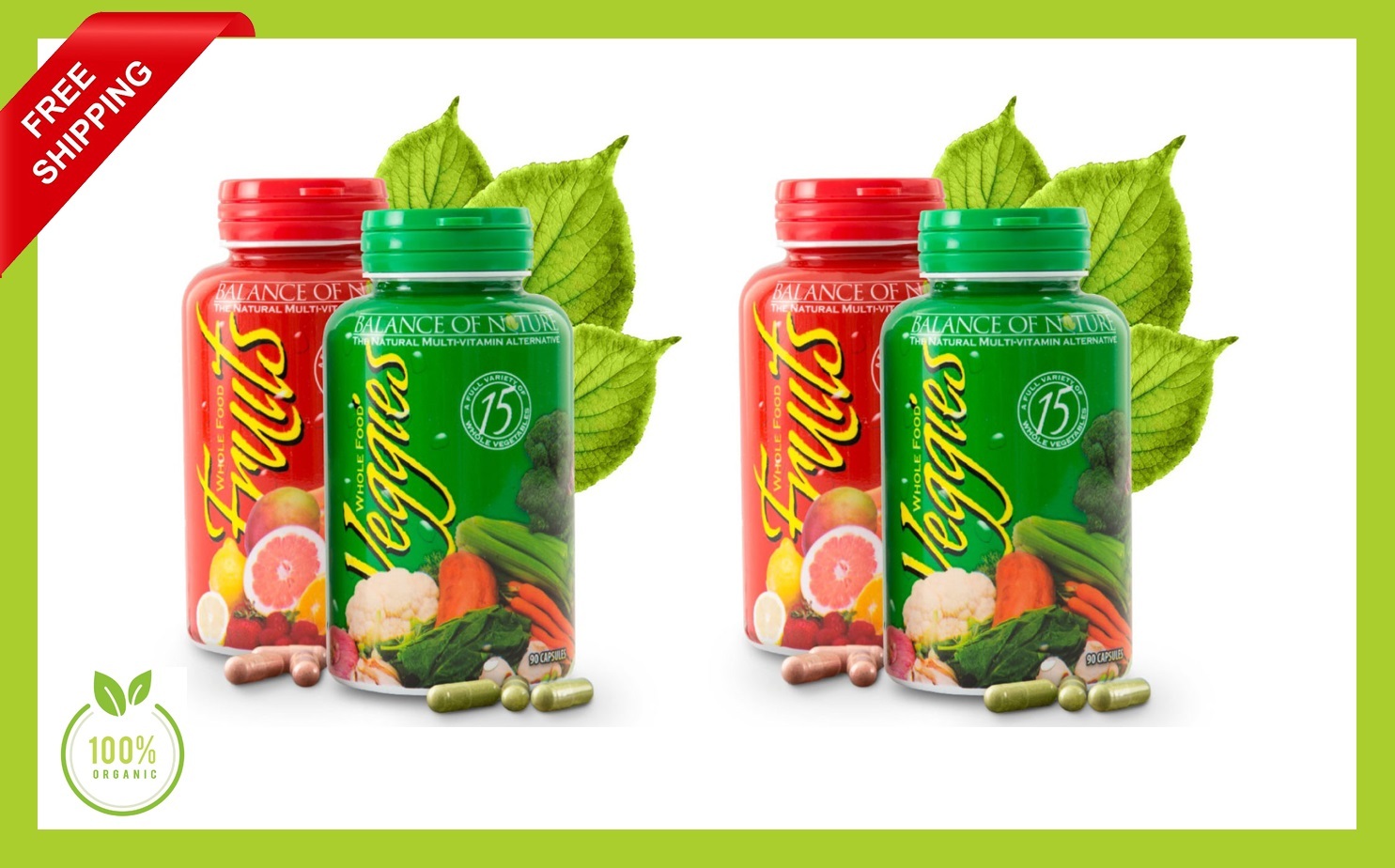 Balance of Nature Fruits and Veggies 90 Caps per Bottle (4 Bottles in