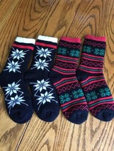 Set 2 Pair Ladies Winter Cable Knit Socks Lined Thick Christmas Snowflak... - $18.40
