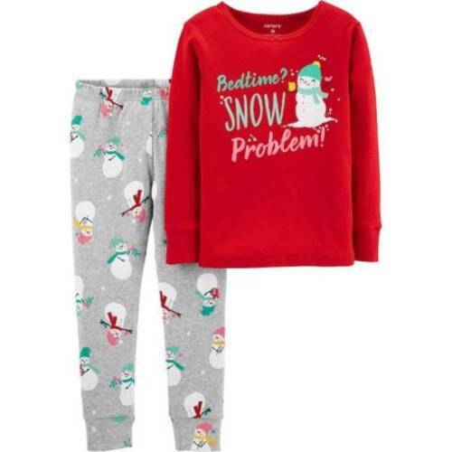 Girls Pajamas Christmas Carters Red Gray 2 Pc Top & Pants Toddler-size 18 months
