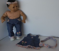 American Girl BITTY BABY Denim Dress Jumper, Denim Pants, Two Headbands, Shoes - $34.64
