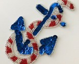 Red White Blue Anchor Nautical Patch with Beads & Sequins 5" x 3" Sew-on