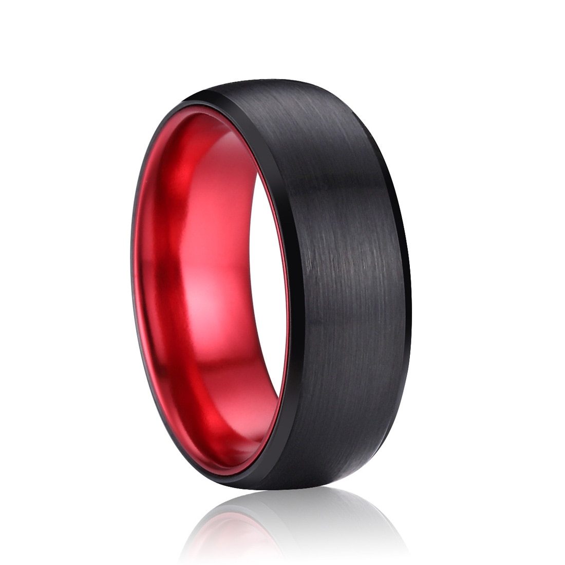 Soul Men Couple Lovers Wedding Rings Set 8mm Black Tungsten Band For Men Luxury Big Red 