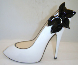 Stiletto Shoe Money Bank Elegant White w Black Bow Woman Durable Resin Savings image 2