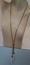 J Crew Goldtone Lariat Necklace W White Beaded Tassels  - $34.65