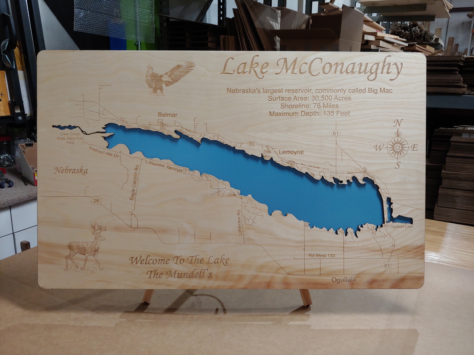 Personalized - Lake McConaughy, Nebraska - Wood Laser Cut Map - Plaques ...