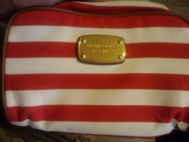 Michael Kors Red & White Stripped Makeup Cosmetic Bag Clutch Purse - $14.99