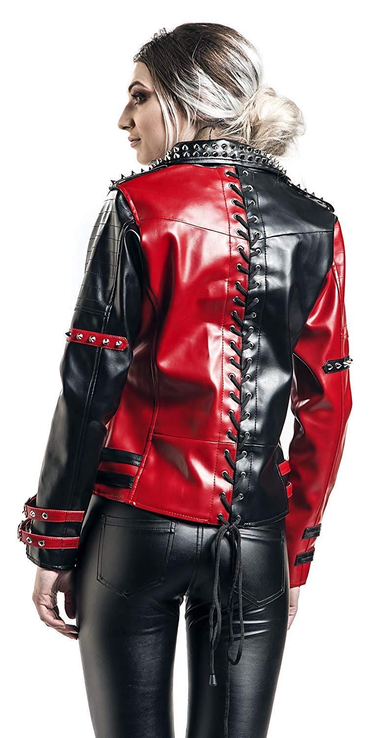 LADIES HARLEY QUINN STUDDED PU LEATHER JACKET - ALL SIZES AVAILABLE - Women's Clothing