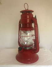  Red Lantern with Handle LED Metal & Glass 11" High Lighted Camping Cottage  image 3