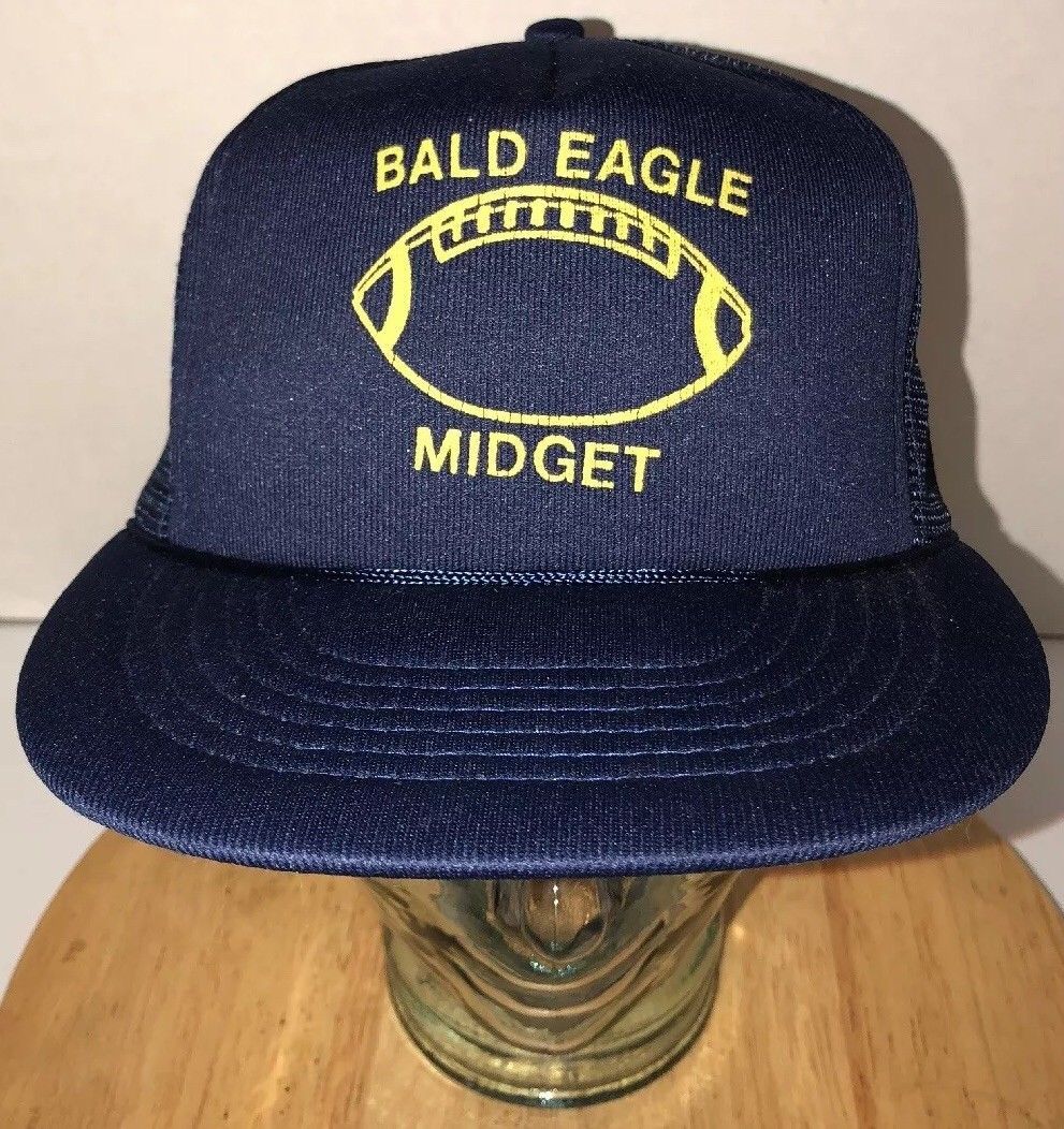 Vintage BALD EAGLE MIDGET Football 80s 90s Navy Blue Trucker Hat Cap