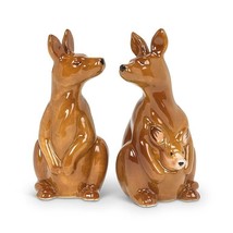 Kangaroo Salt and Pepper Shakers Set Ceramic 3.5" High Glossy Marsupials Brown