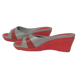 Crocs Womens Sassari Wedge Sandals Slip On Slides Shoes Red Silver Size 10 - $18.70