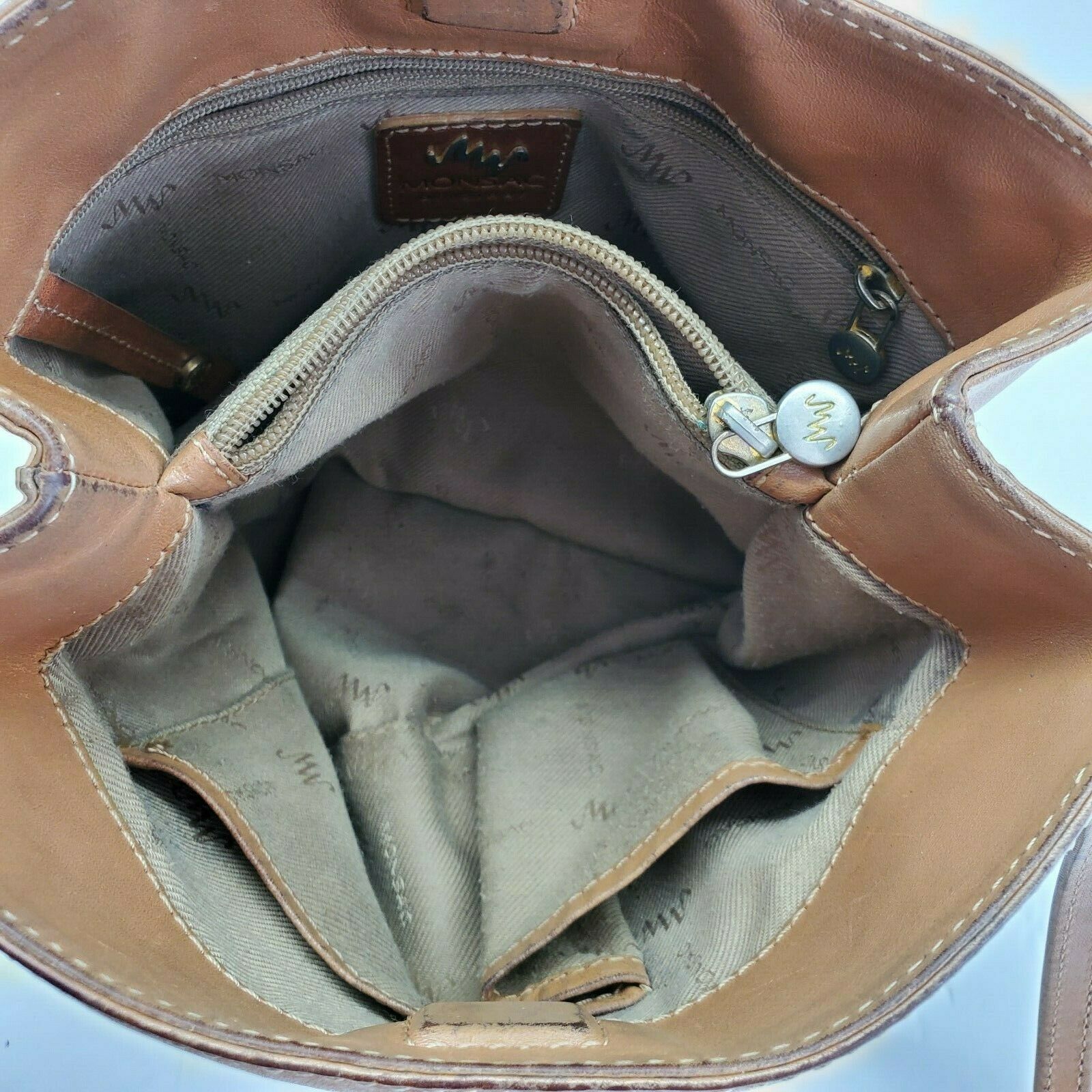 Monsac Original Brown Leather Purse Double Strap Shoulder Bag Footed 