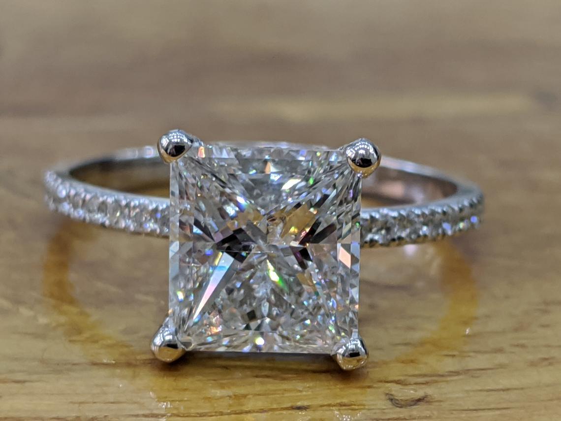 3 Carat Ladies Princess Cut Diamond Engagement Promise Ring 14k White