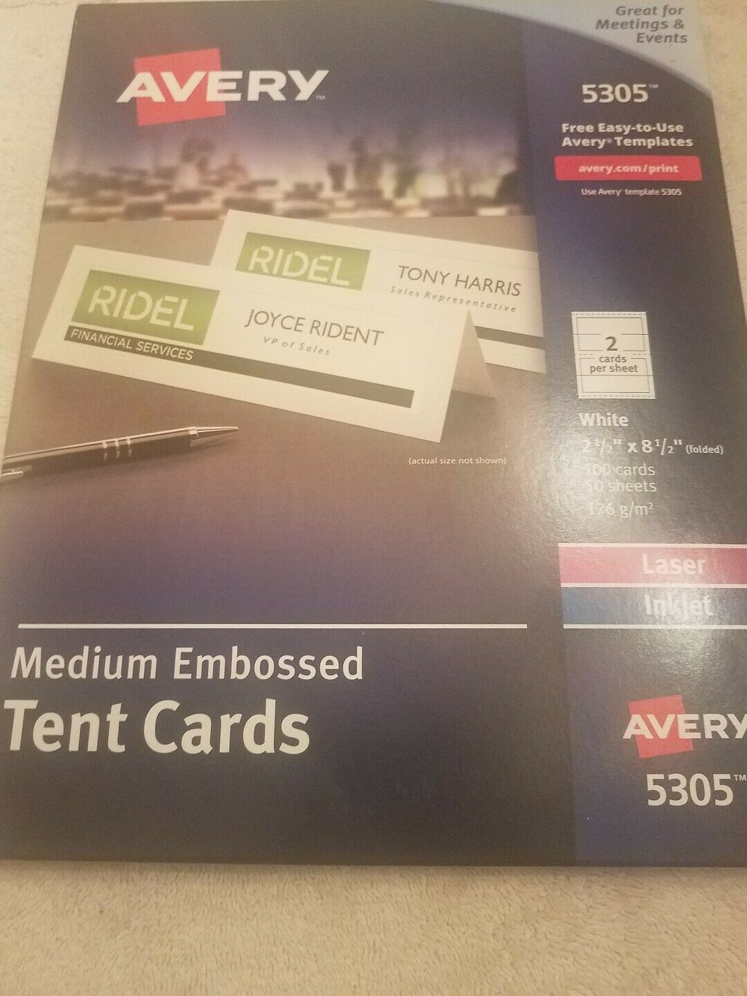 Avery Medium Embossed Tent Cards 100 cards upc 072782053055