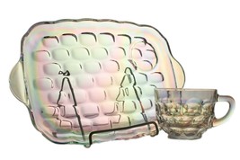 Colonial Iridescent Snack Tray Set by Federal Glass Cup and Plate Carnival - $10.39