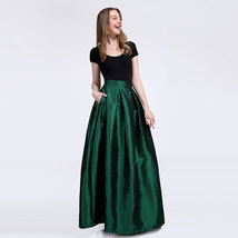 BLACK High Waisted Ruffle Long Maxi Skirt Taffeta Pleated Party Skirt Plus Size image 6