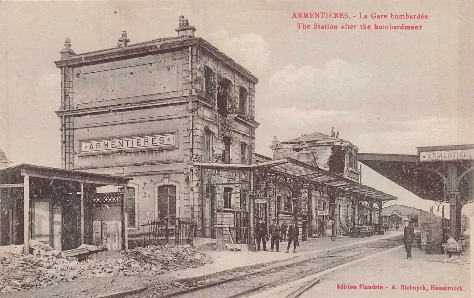 ARMENTIERES FRANCE~LA GARE BOMBARDEE-RAILROAD STATION~WW1 DAMAGE~PHOTO ...