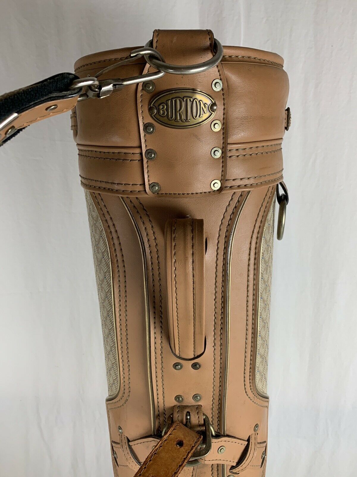Vtg Burton Leather & Canvas Tapestry Golf Bag Brown/tan Ornate Made In