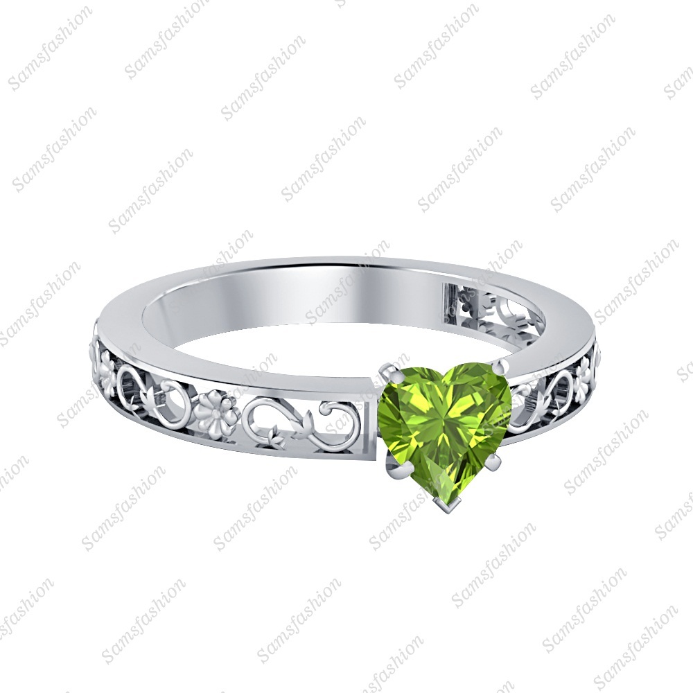 Solitaire Heart Shaped Created Peridot 925 Silver Engagement Ring For Women