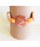 natural brown and orange large stone bracelet beaded stretch plastic gem... - £5.60 GBP